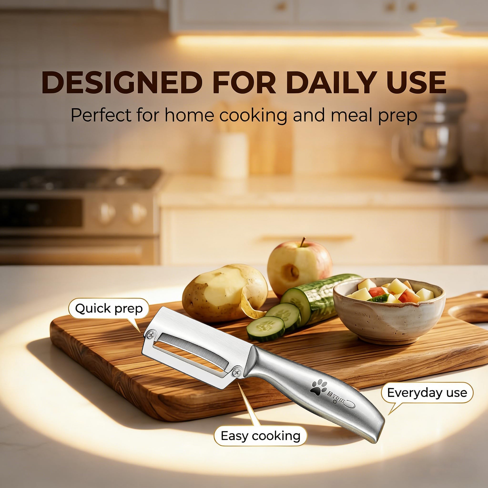 Vegetable Peeler, All Stainless Steel Potato & Fruit Peeler, Professional Kitchen Peeler with Ergonomic Handle, Zero Snag Design for Easy Peeling — view 3