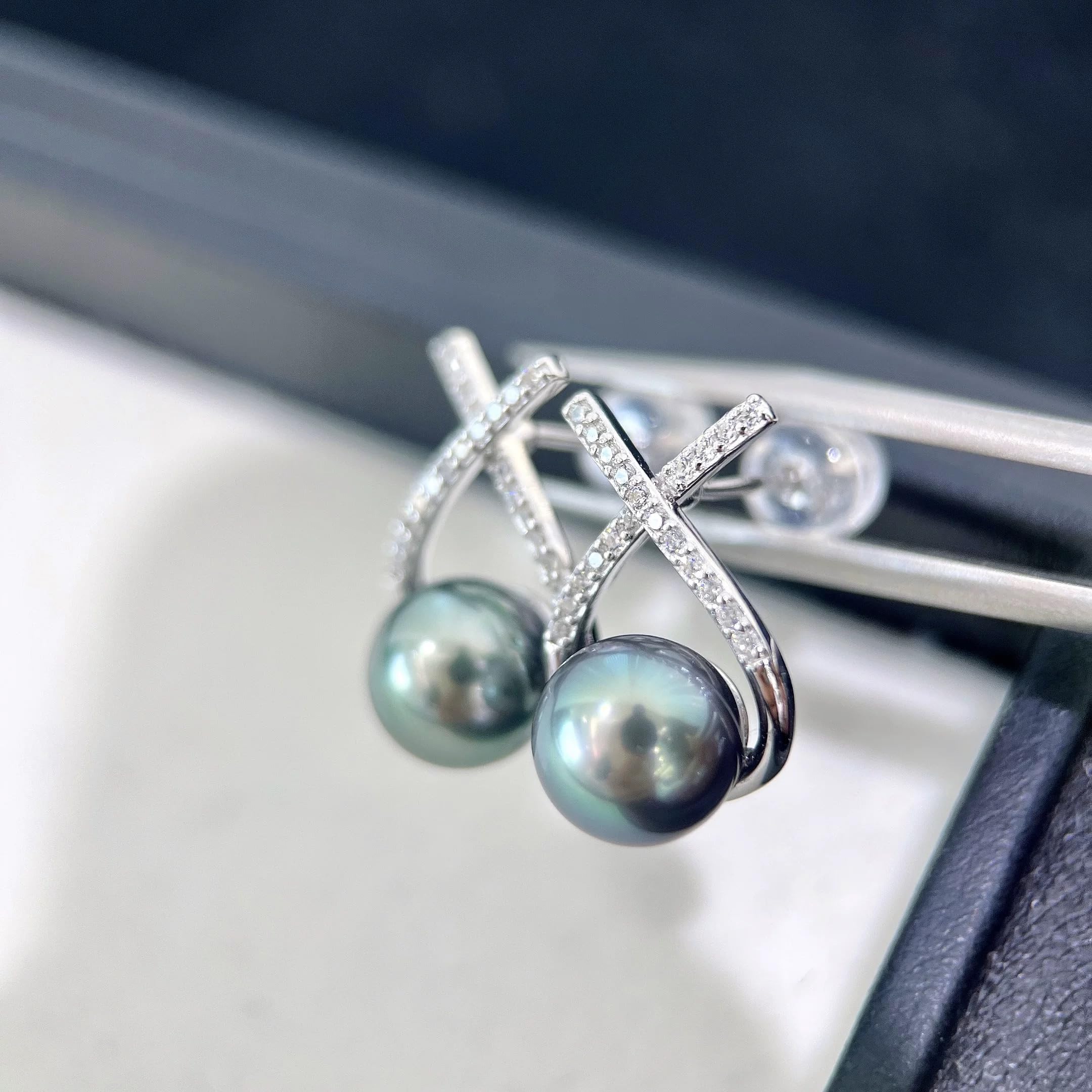 Pendientes de perlas negras tahitianas de 9 a 10 mm, regalo para el día de la madre, regalo para mamá, día de San Valentín, joyería de Navidad y boda