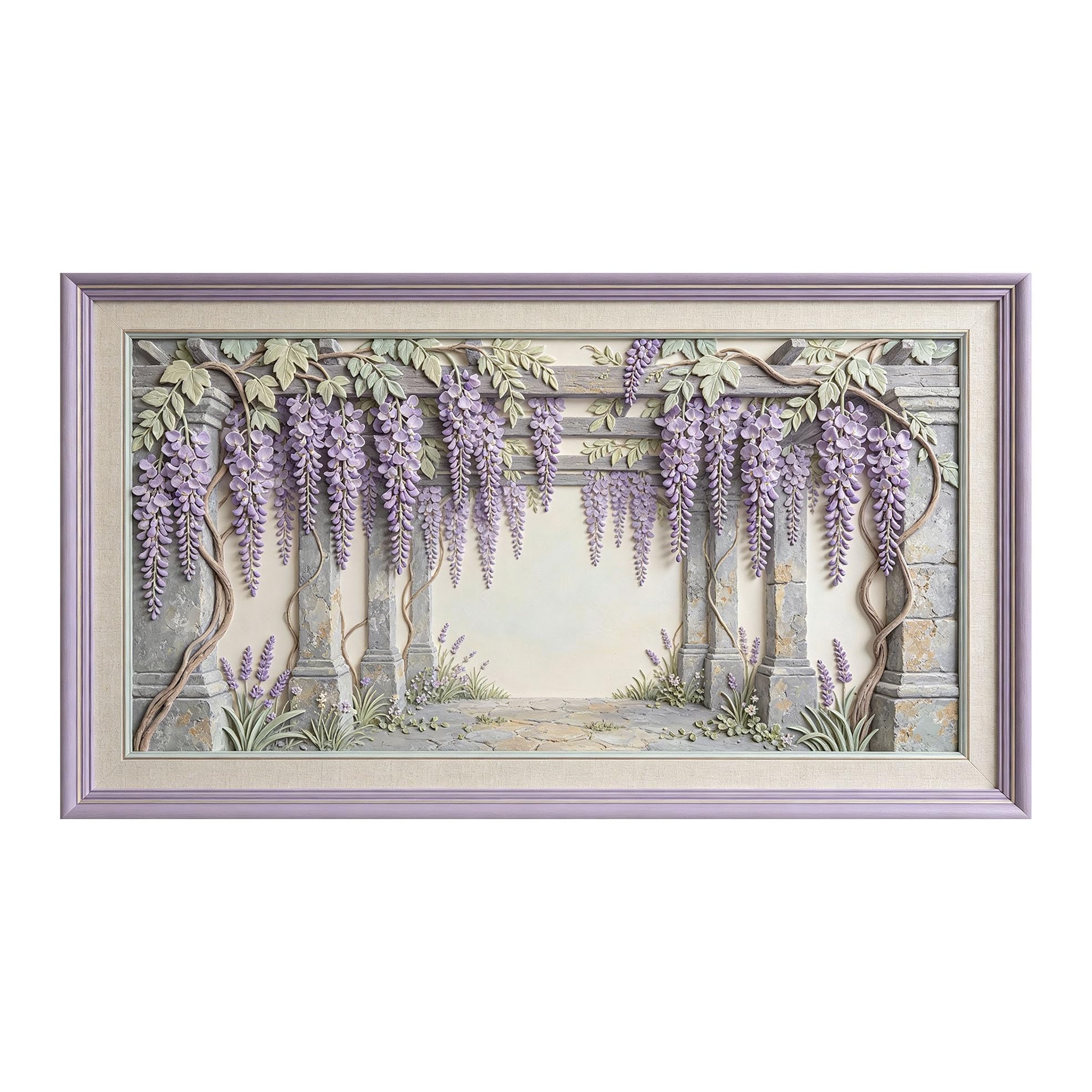 Murasolite 3D Framed Wall Art Purple Wisteria Floral Garden European Classic SelfAdhesive Fabric Mural Wall Decor， Peel and Stick No Damage to Wall， AntiFall Safe Design for Bedroom Living Room
