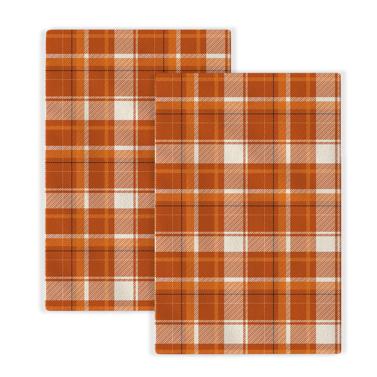Fall Burnt Orange Yellow Black Buffalo Plaid Kitchen Towels Thanksgiving Autumn Decoration Dish Towels, 16x24 Inch Farmhouse Harvest Holiday Decorative Hand Towels for Kitchen Drying Set of 2