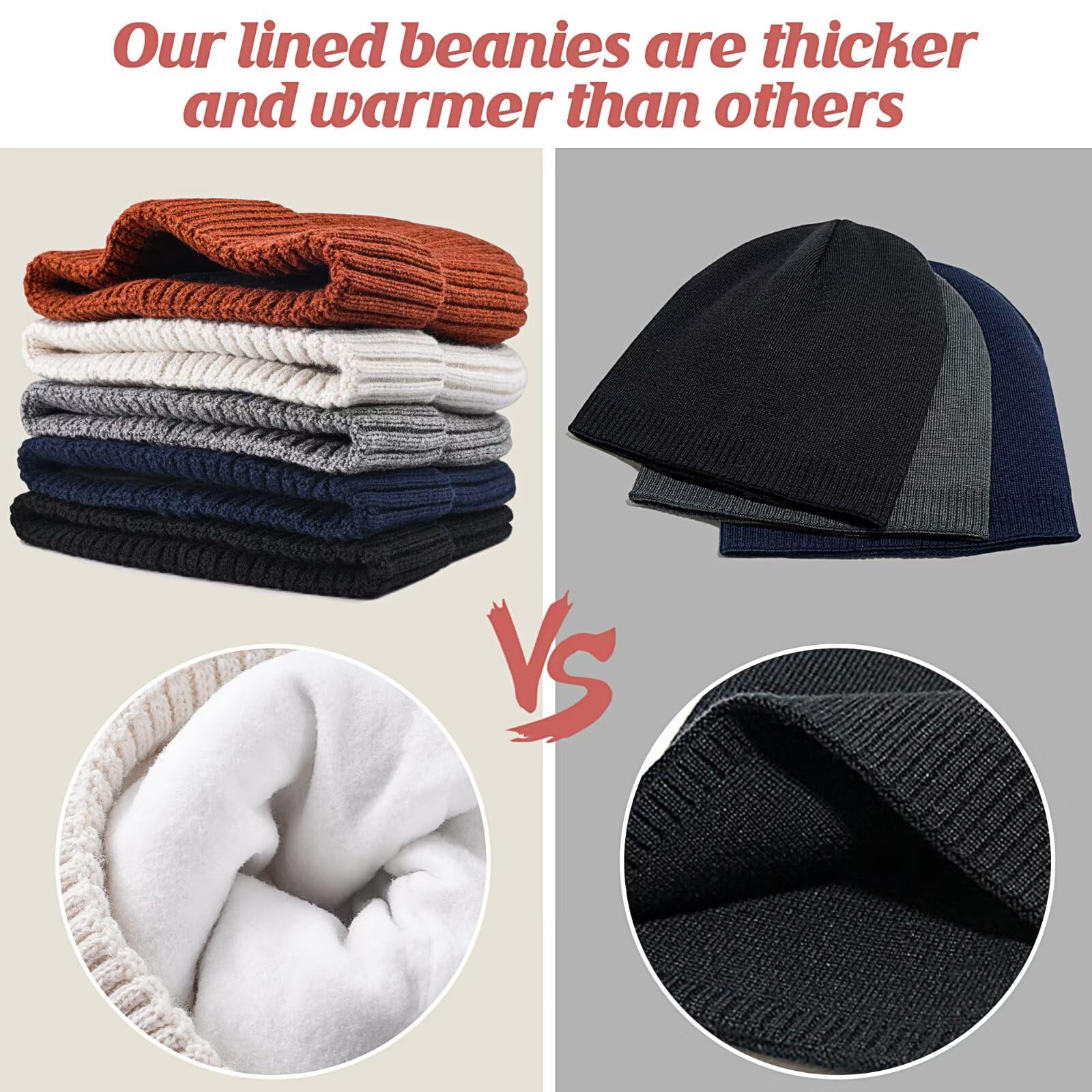 Gorro de punto para hombre, 30 % lana merino, sombreros de invierno para mujer, forro grueso y cálido, gorro para mujer, gorro de calavera para clima frío