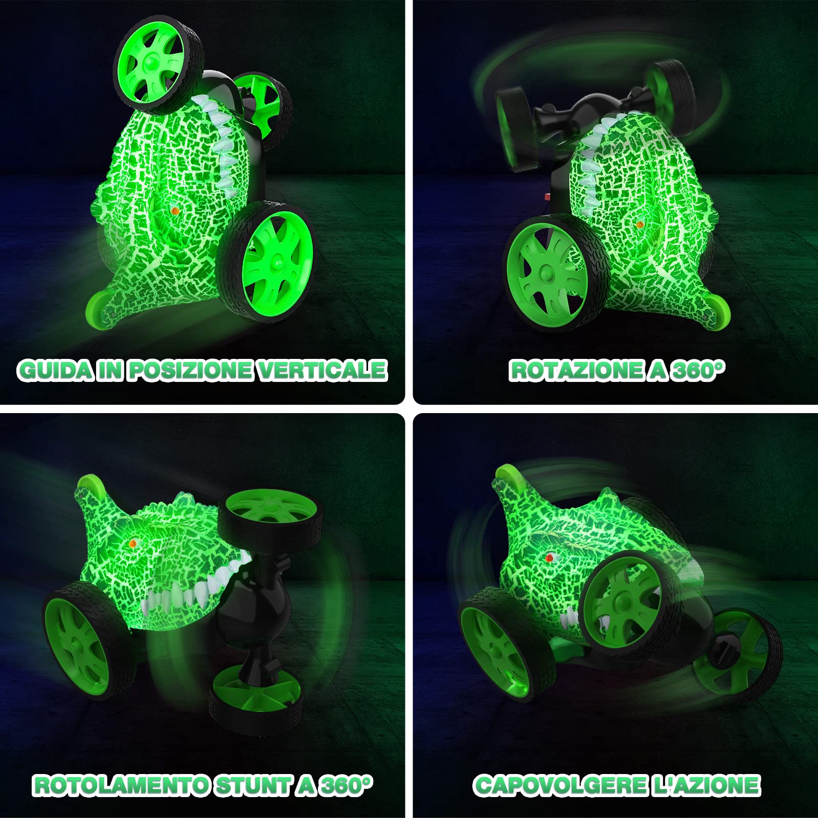 Sootouo Macchina Telecomandata Acrobatica Dinosauro, Auto Radiocomandata con Luci Ricaricabile Mini RC Car Macchinine Giocattolo per Bambini, Giochi Bimbo 3 4 5 6 7 8 9 10 Anni Regalo Pasqua Natale