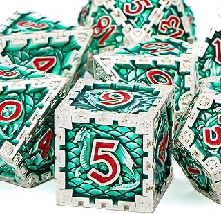 KERWELLSI Metal DND Dice Set With Gift Box, 7 Pcs Green D And D D+D RPG Role Playing table Game Dice, Custom Dungeons And Dragons D&D Dice Sets D20 D12 D10 D% D8 D6 D4