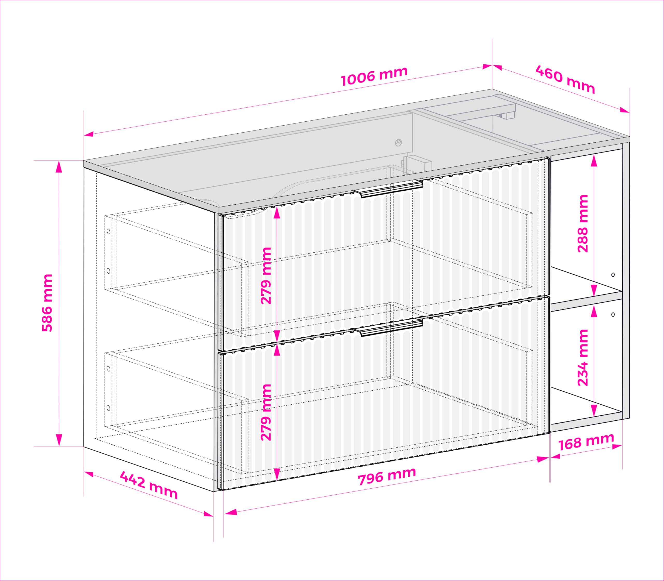 3xE Living Mueble de baño, Negro/Roble Craft + Tirador Dorado, 100 x 57 x 46 cm