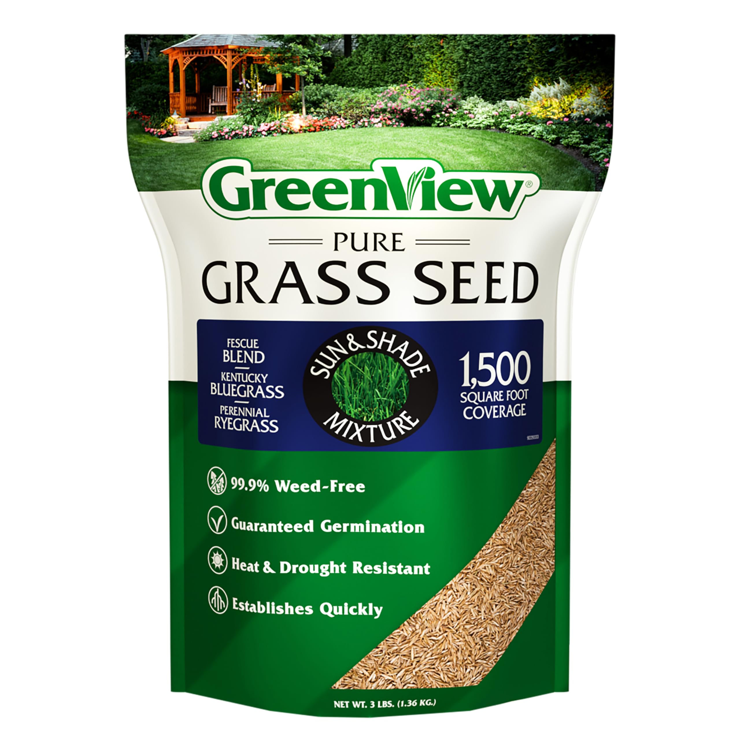 Amazon.com : GreenView Pure Grass Seed Sun & Shade Mixture, 3 lb