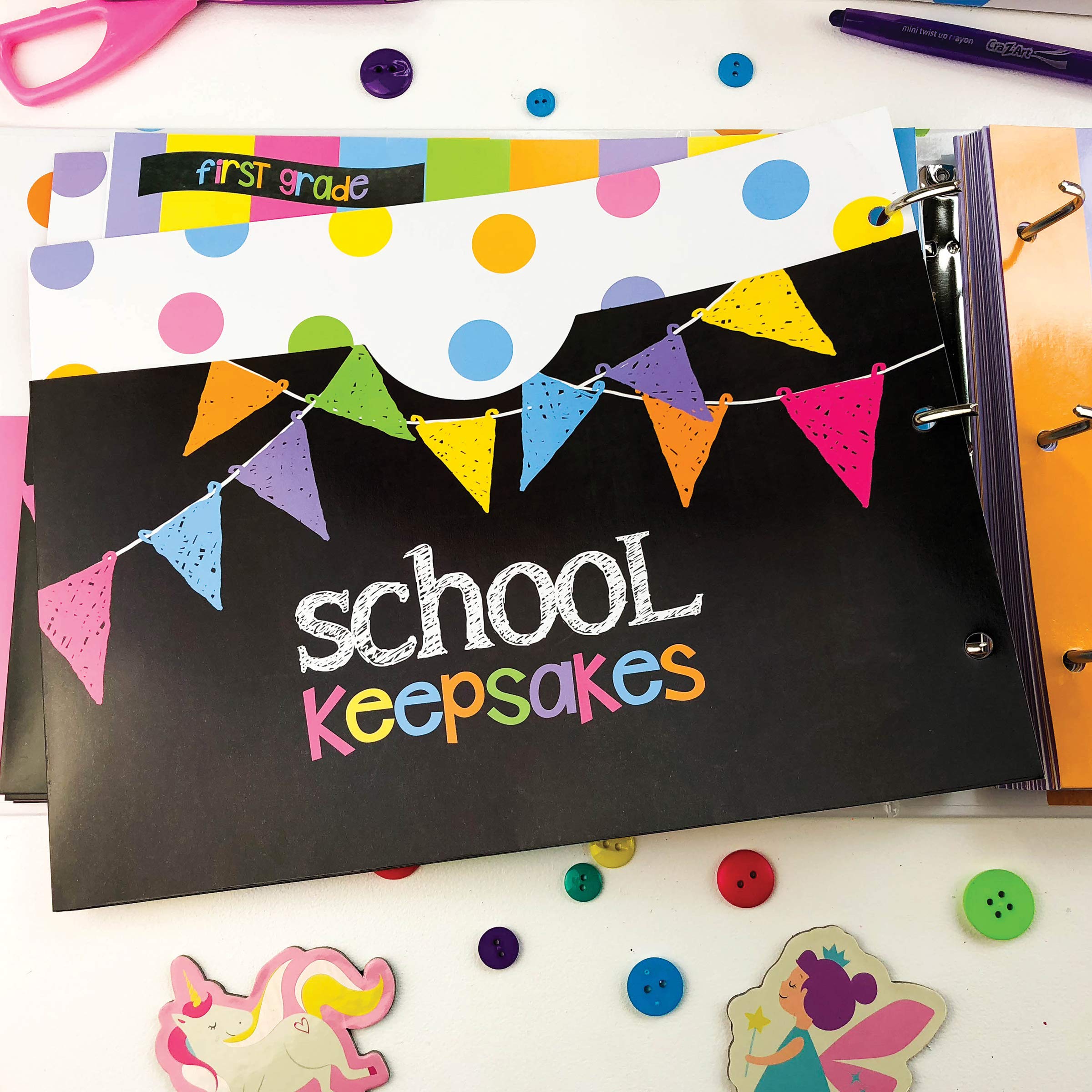 Libro de recortes de memoria escolar (3 juegos) con bolsillos adicionales y kits de páginas de fotos para guardar recuerdos de clase