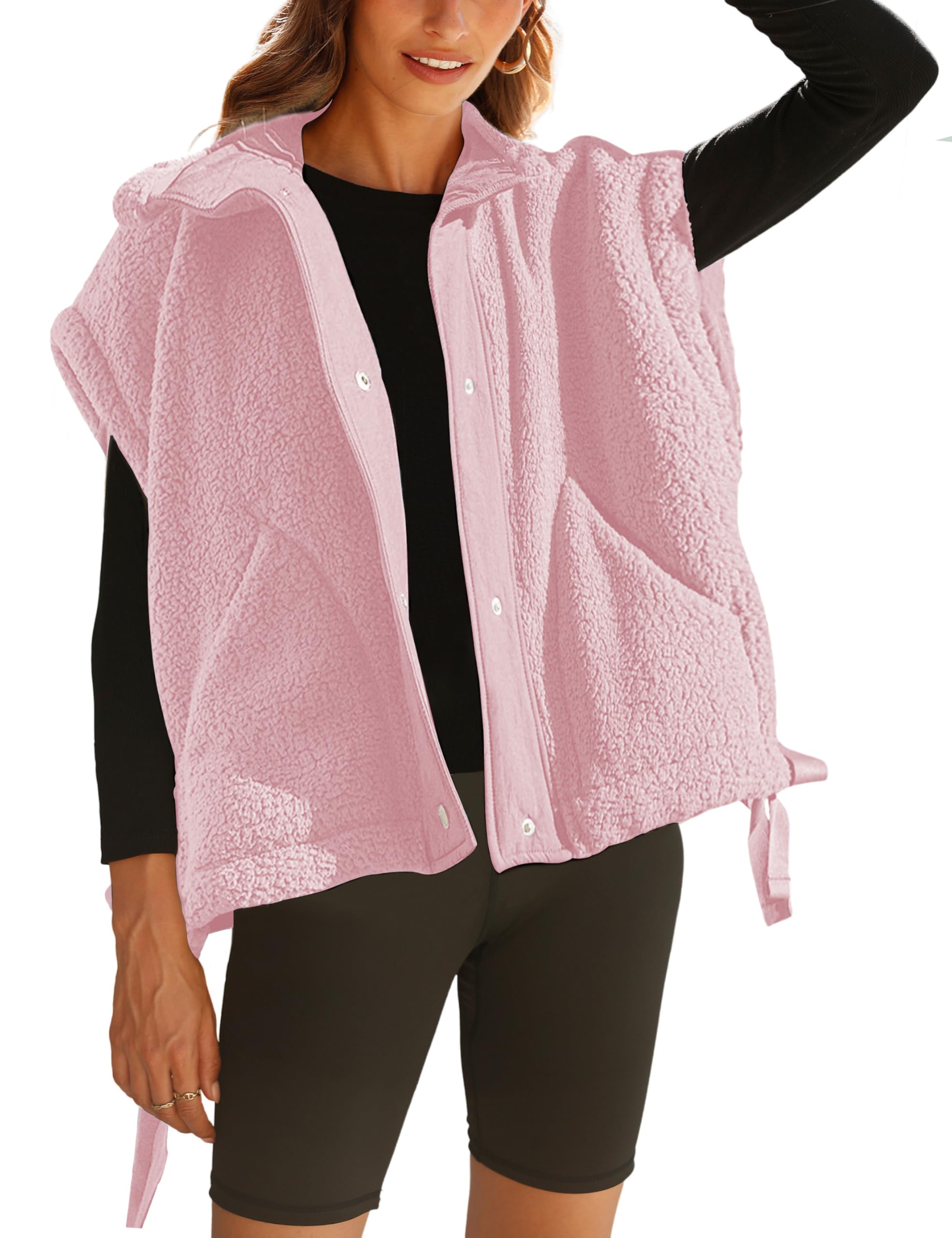 Womens Sherpa Fleece Vest Oversized Sleeveless Jacket Casual Outerwear Gilet with Pockets-picture-42