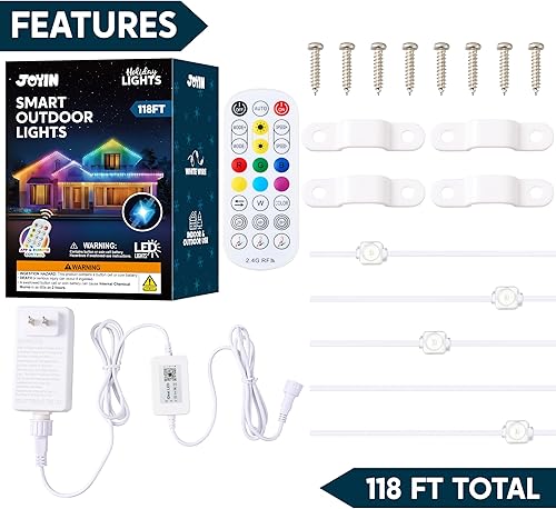Miniatura 8 de JOYIN Luces de Navidad inteligentes de 118 pies para exteriores, tira de 72 LED con control remoto y aplicación, múltiples modos, impermeable,