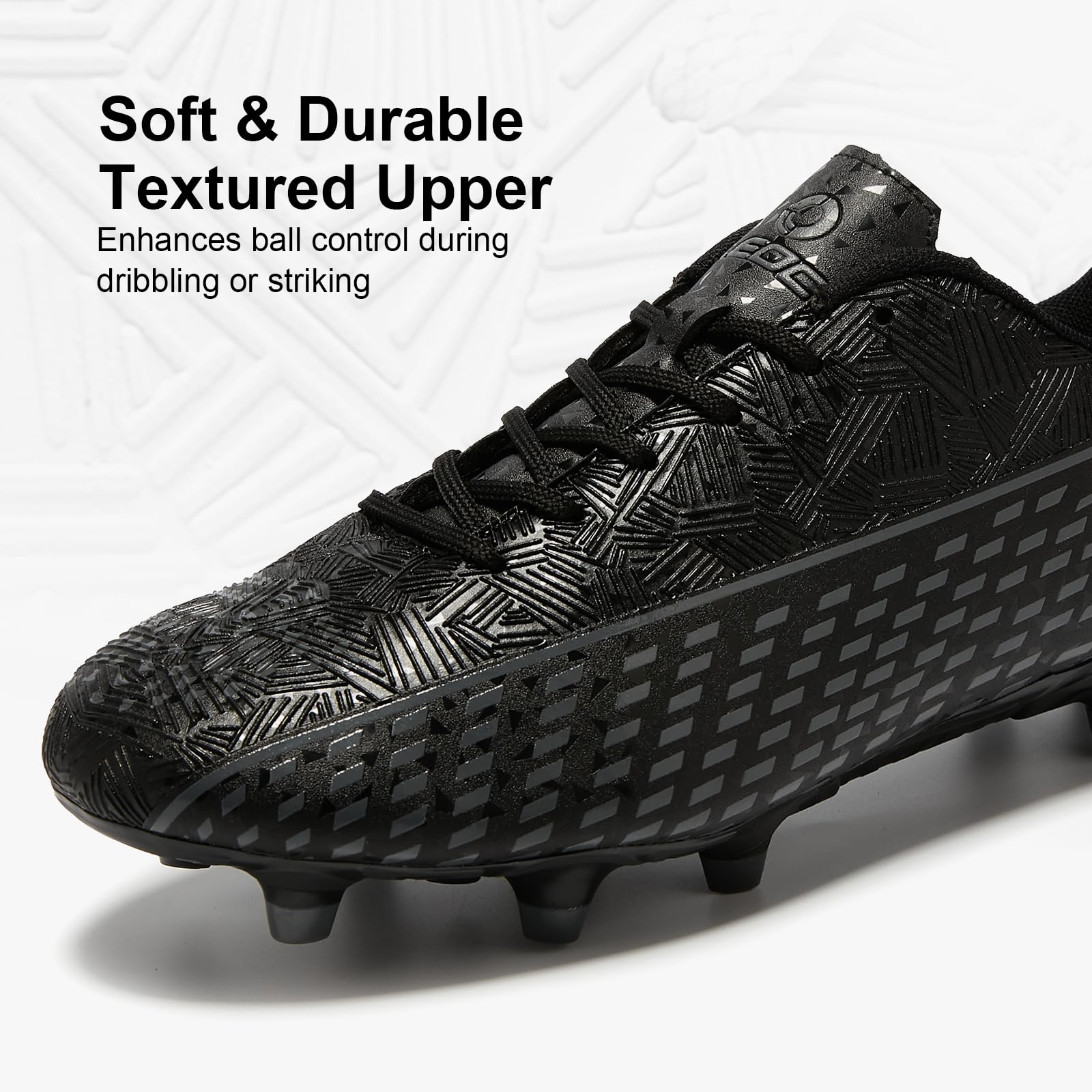 LEOCI Soccer Cleats for Women's and Men's Outdoor Unisex Football Shoes Firm Rugby Boots Black-Grey