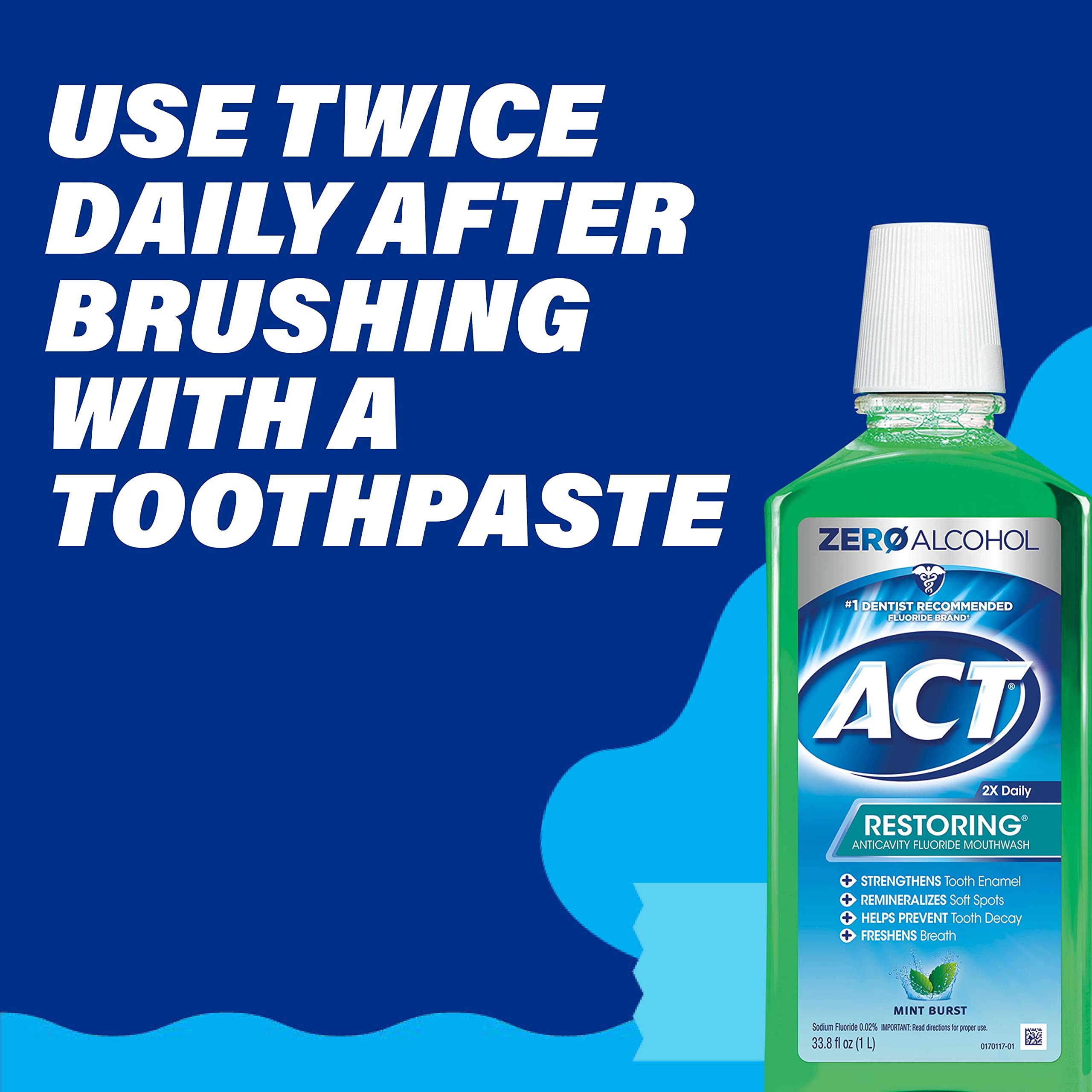 ACT Restoring Zero Alcohol Fluoride Mouthwash 33.8 Fl Oz