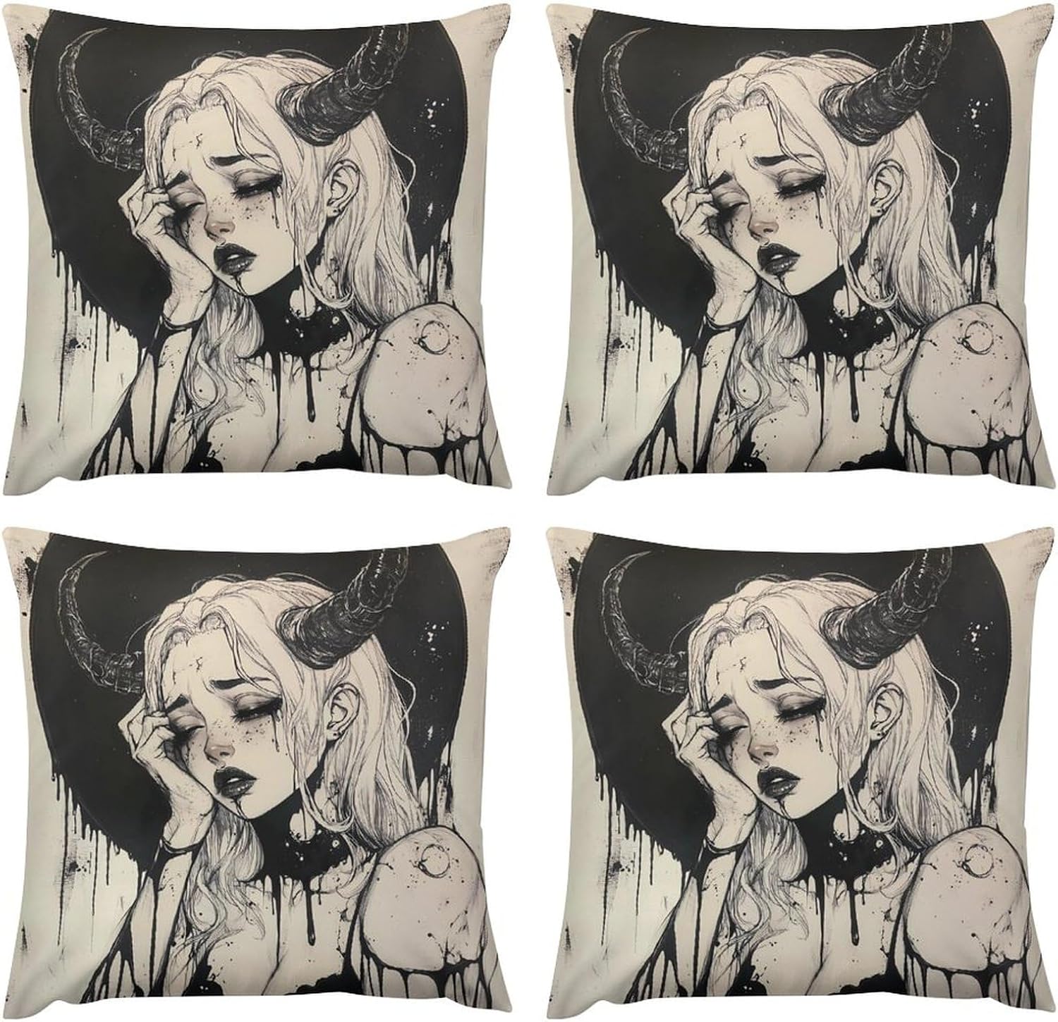 Gothic Lies Devil Girl Plush Throw Pillow Covers Decorative Cushion Protect Case for Sofa Bedroom 20 "x20