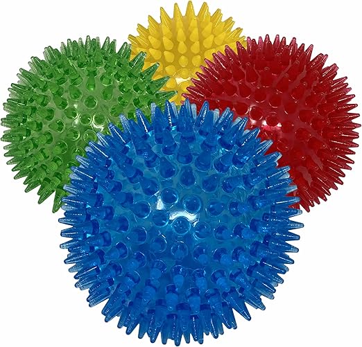 3.5” Spikey Dog Balls (4 Pack) Squeaky Dog Toys Cleans Teeth for
