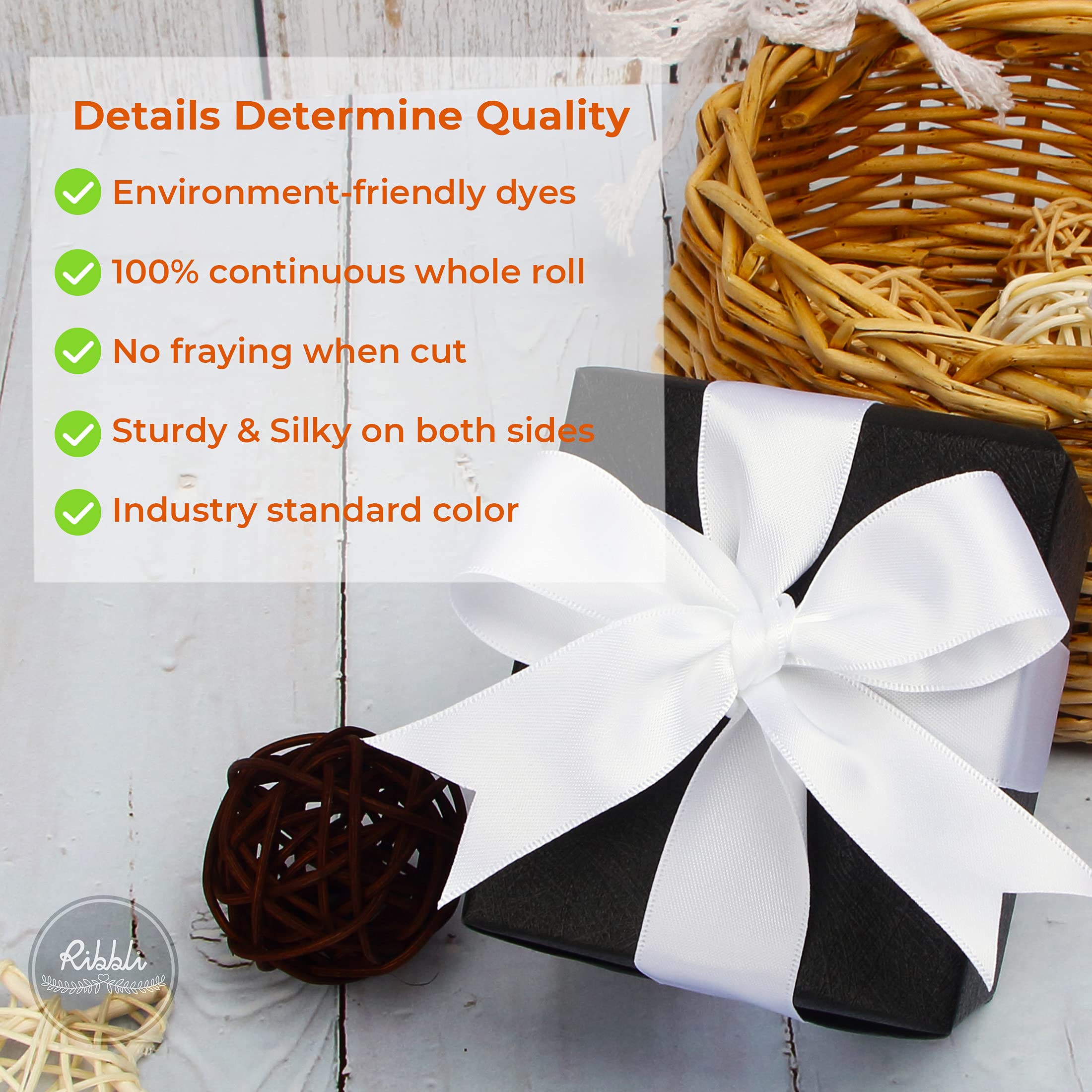 Ribbli White Satin Ribbon Double Faced Satin 1 inch x Continuous 50 Yards-White Ribbon for Gift Wrapping Crafts Wedding Decoration Bows Bouquet Floral Arrangement