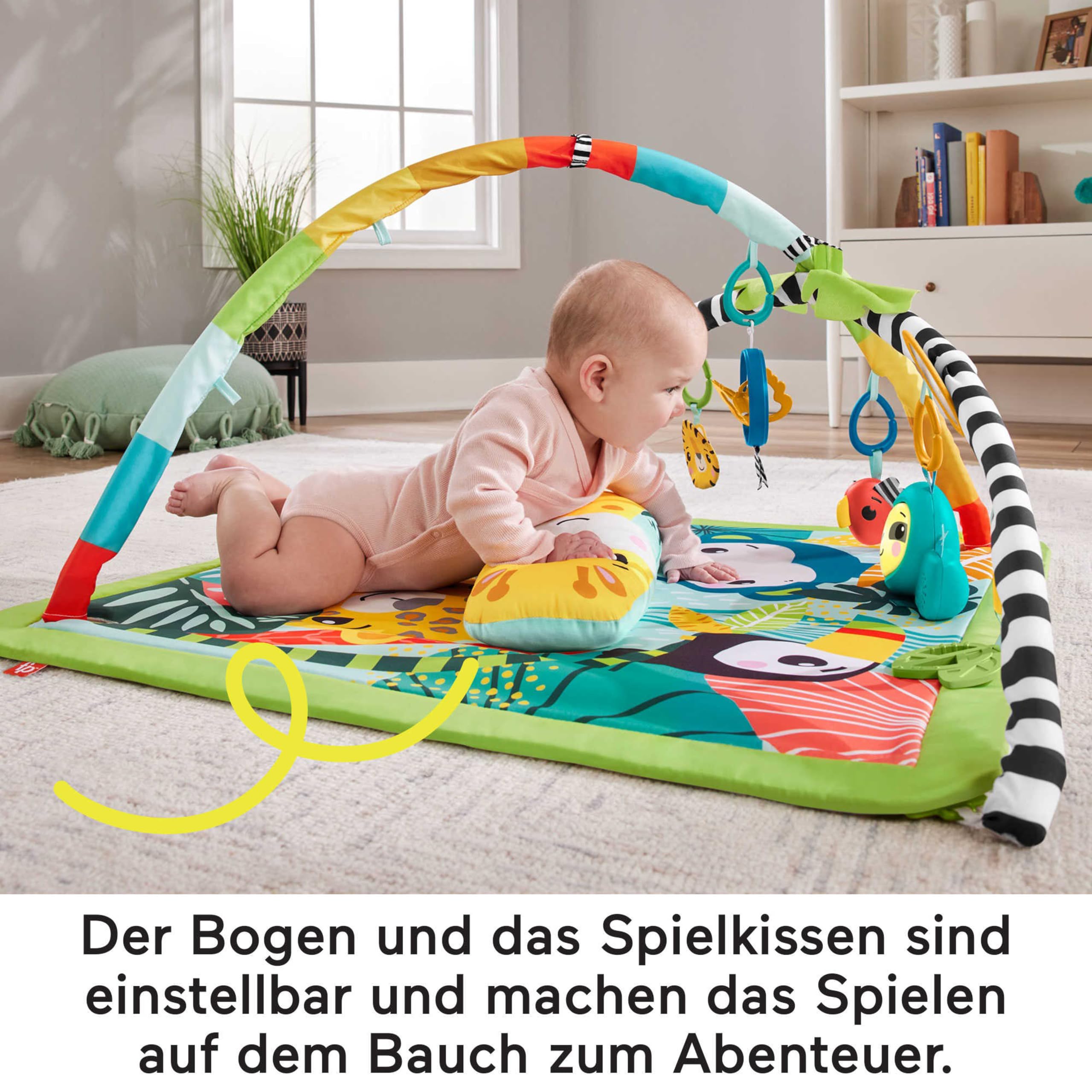 Fisher-Price 3-in-1 Rainforest Spieldecke für Babys, Spielmatte und sensorische Spielzeuge für das Spielen in der Bauchlage, Regenwalddesign, ab der Geburt, HJW08