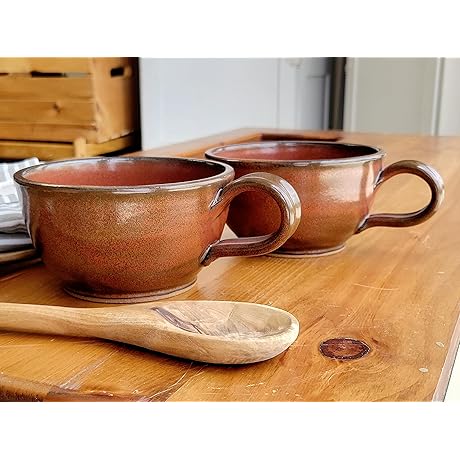 Farmhouse Style Deep Kitchen Serving Bowls with Handles Set of 2 - Hanging Chowder Mugs