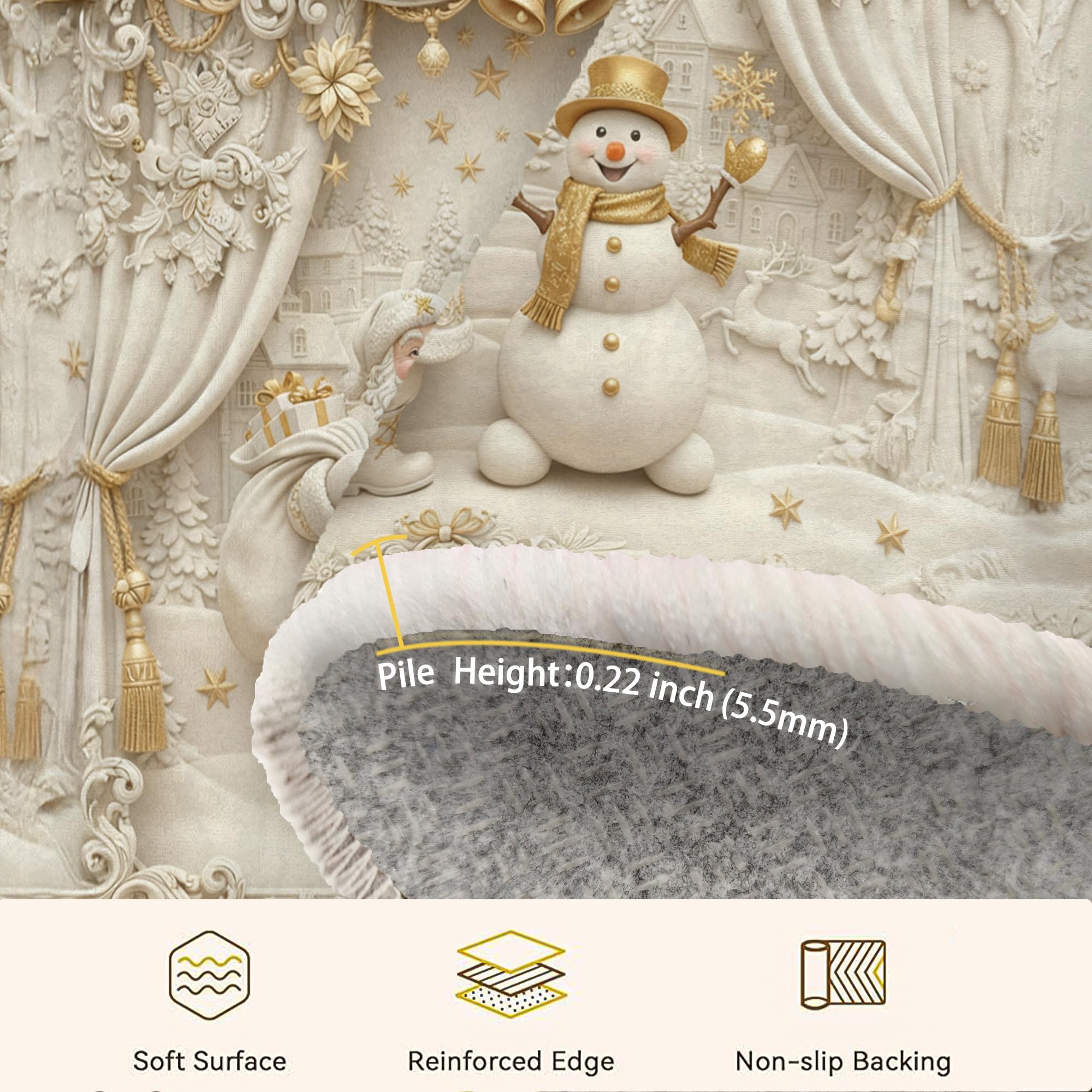 Weihnachtsmann-Teppich, weihnachtliche festliche Schneemann-Vorhänge, Weihnachtsmotiv, rutschfeste Unterseite, rechteckig, fusselfrei, für Wohnzimmer, Schlafzimmer, Küche, Flur, Dekoration, 122 x 150