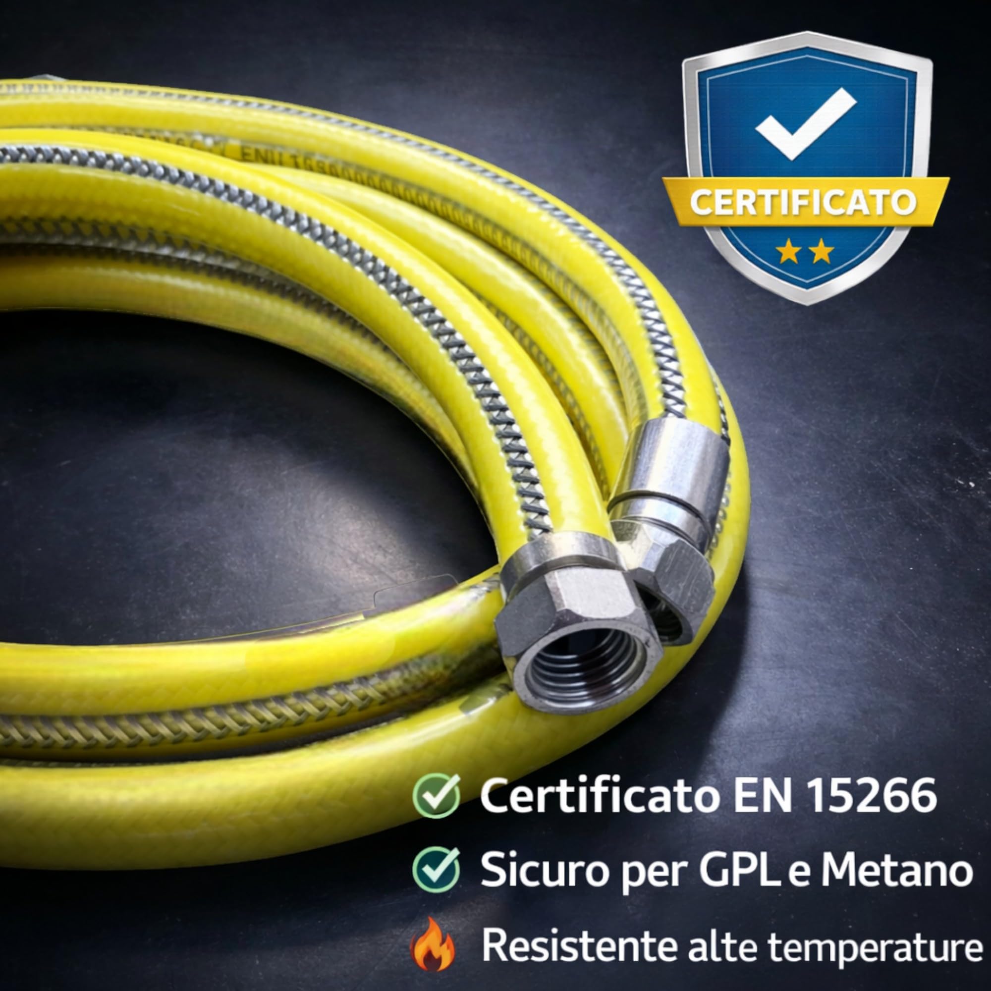 Manguera de gas 3 metros de 1/2" acero hembra-hembra FF según la norma EN 15266 para la cocina/cocina GLP completa de juntas