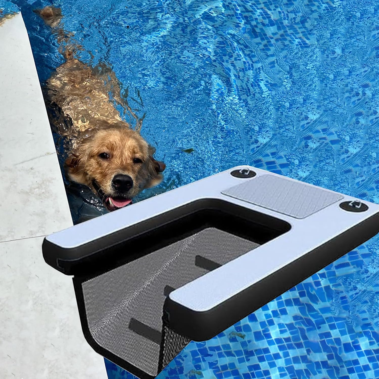 Heavy Duty Inflatable Dog Boat Ramp for Large Dogs, Safety Floating Dock for Dogs, Pet Water Platform with Pump/Storage Bag/Rope/Repair Kit(Color D)