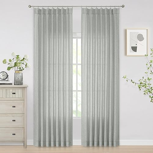 Vision Home Cortinas plisadas grises semitransparentes filtrantes de luz con textura, 95 pulgadas, para sala de estar, dormitorio, cortinas plisadas