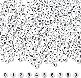 White Acrylic Number Beads, 1000 Pieces 4x7mm Round Number Beads 0-9 Mixed Number Pattern Beads Plastic Round Shape Number Loose Beads for Jewelry Making Bracelets