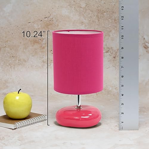 Miniatura 6 de Simple Designs LT1153-PNK - Lámpara de mesa circular pequeña de piedra para dormitorio, habitación de los niños, oficina, sala de estar, guardería,