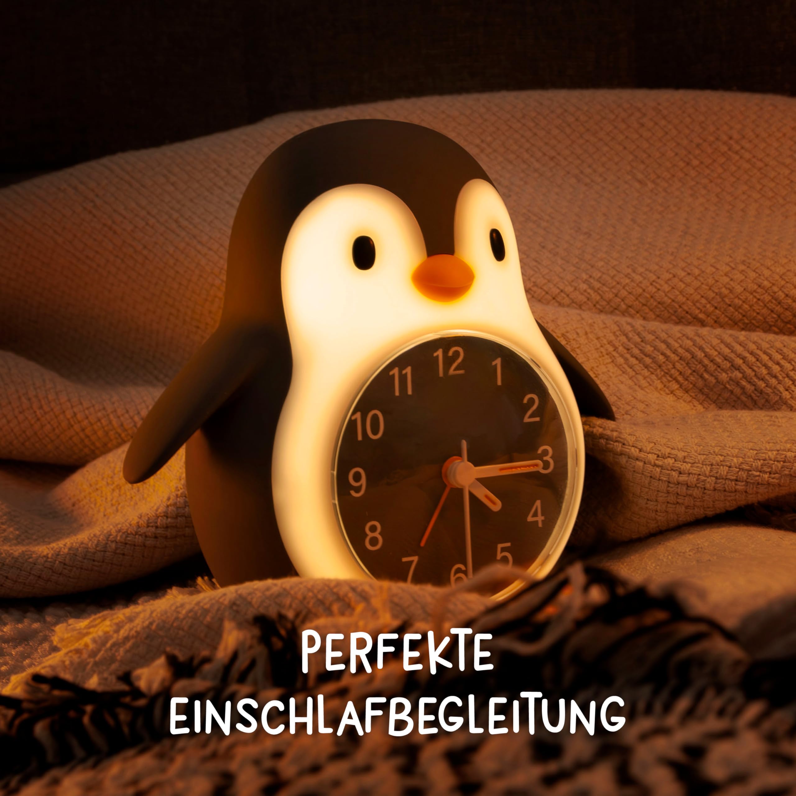 MegaLight Kinderwecker mit Kindernachtlicht | 2in1 Wecker Kinder + warmweißes Nachtlicht Kinder mit 30-Min Sleeptimer | Sanftes Wake Up Light für natürliches & kindgerechtes Aufwachen | POPPY PENGUIN