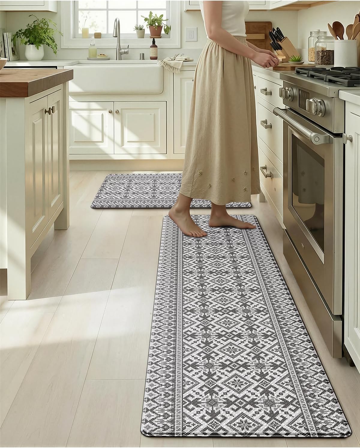 LUMI Anti-Fatigue Kitchen Floor Mats Set of 2,Cushioned Comfort Standing Rug Waterproof 2PCS, Non-Slip Ergonomic Foam Runner for Sink, Laundry, Office & Home,17x29+17x59,