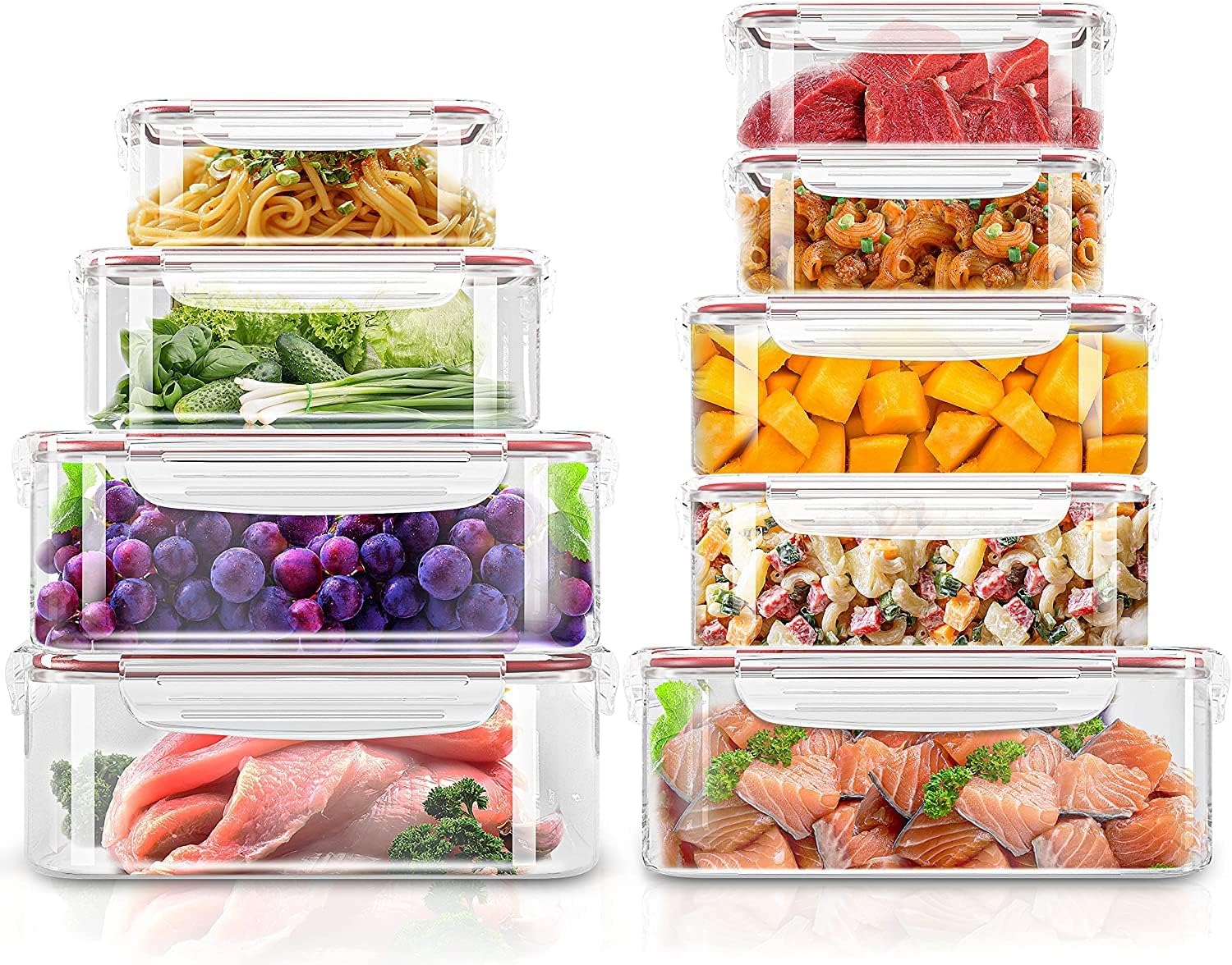 KICHLY Plastic Airtight Food Storage Containers - Plastic Food Containers with Lids for Kitchen & Pantry, Leakproof (Red, Pack of 108)