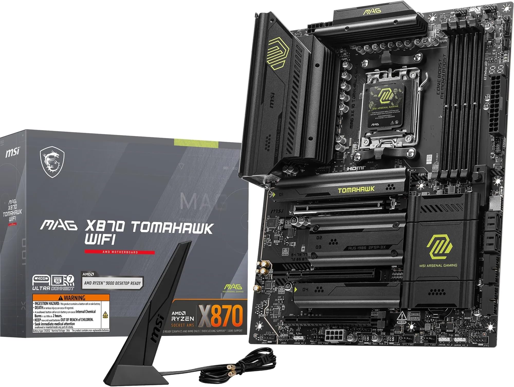 MSI MAG X870 TOMAHAWK WIFI Motherboard, ATX - Supports AMD Ryzen 9000/8000 / 7000 Processors, AM5-80A SPS VRM, DDR5 Memory Boost 8400+MT/s (OC), PCIe 5.0 x16 & 4.0 x16, M.2 Gen5, Wi-Fi 7, 5G LAN