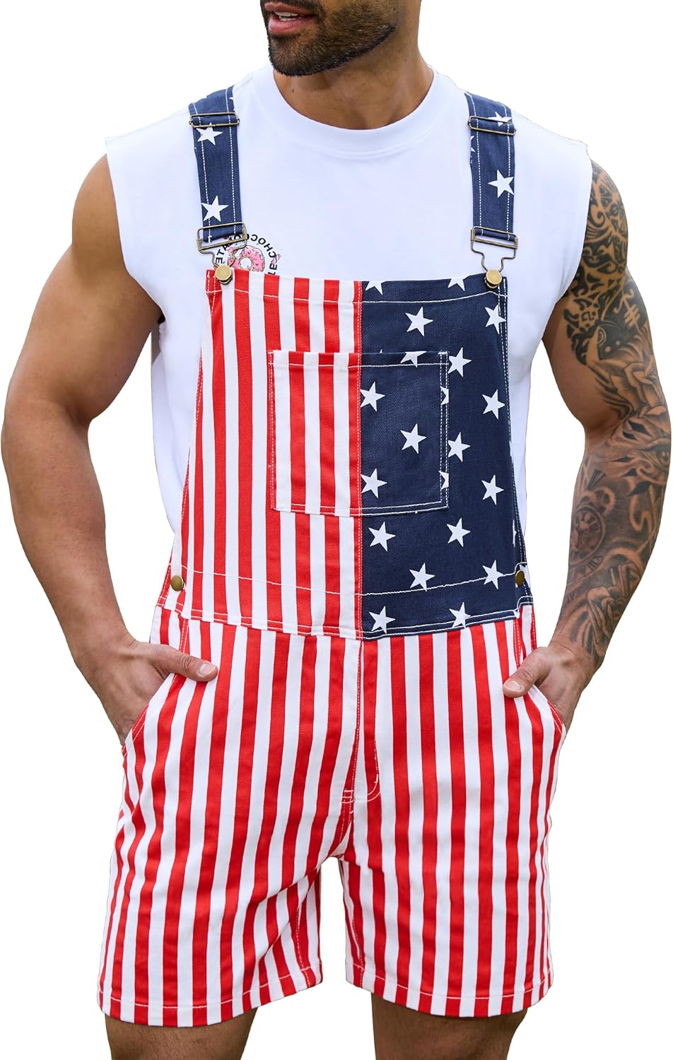 Odefou Bib Overalls for Men Shorts Romper Festival Jumpsuits Fashion Coveralls