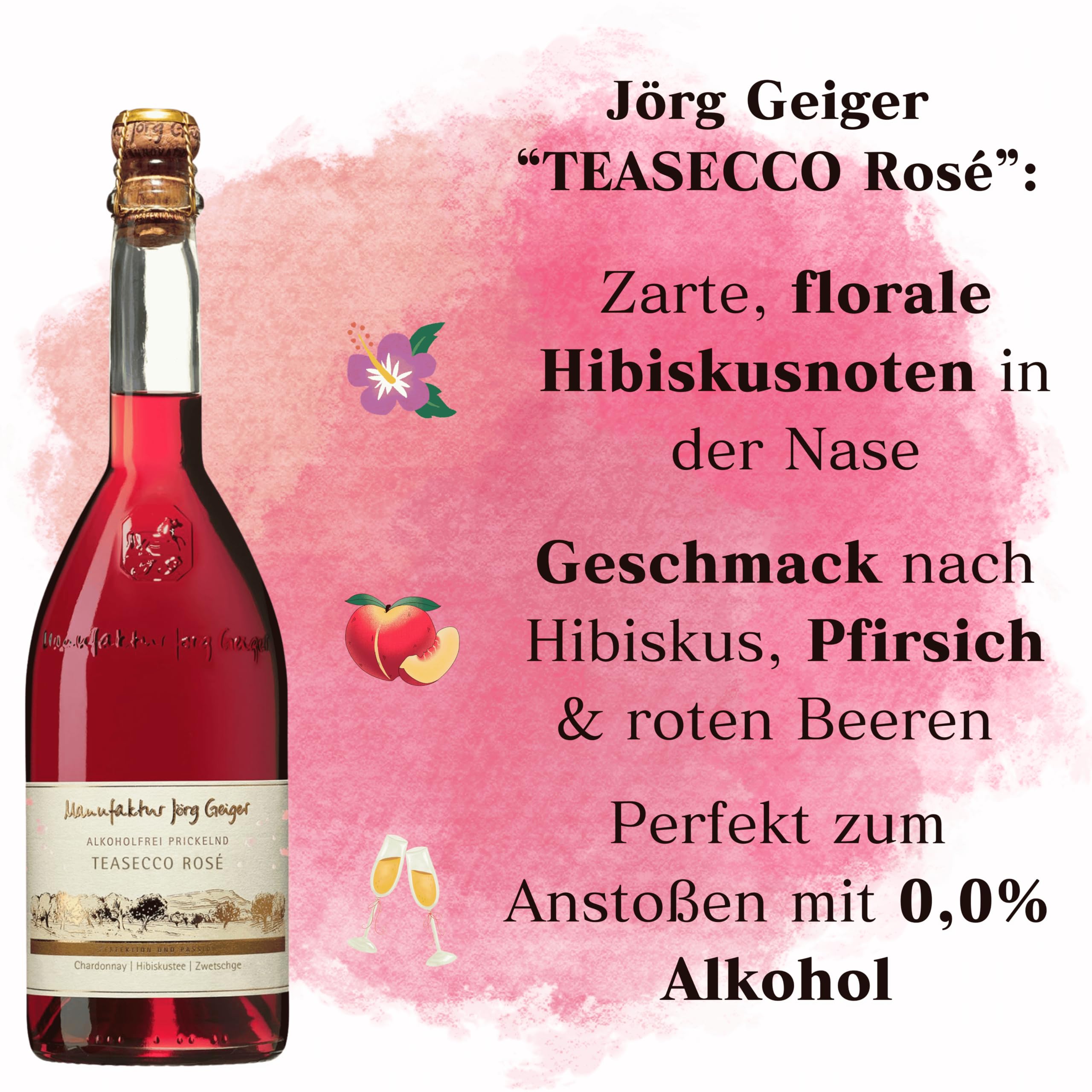 Jörg Geiger Teasecco Weiß & Rosé Alkoholfrei Prickelnd 6x0,75l mit Sektverschluss