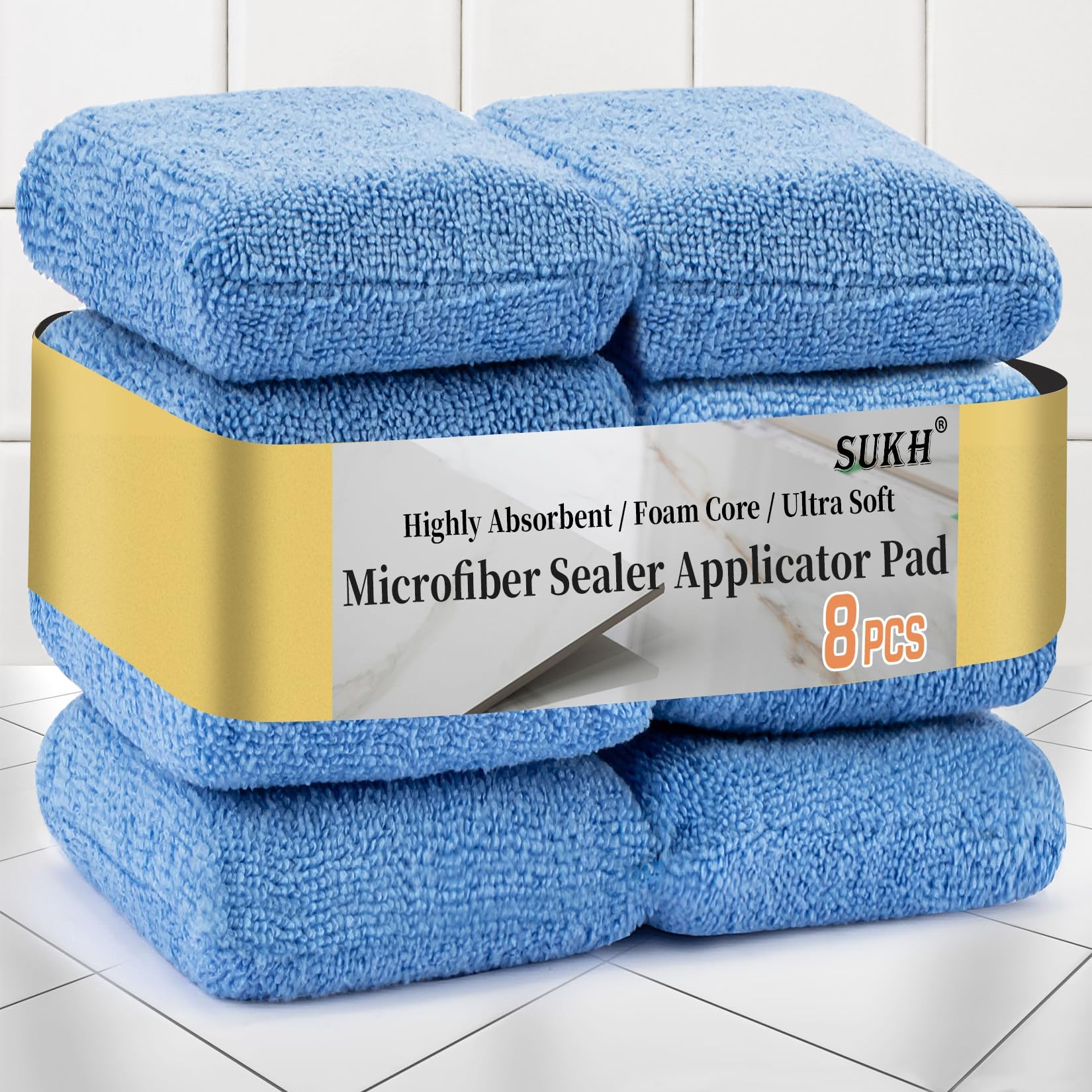 Sukh 8pcs Tile Sealant Applicator Sponge - Ceramic Applicator Pad Premium Soft Microfiber Applicator Sponge Ceramic Detailing Polishing Pads Sealer Applicator Tool For Grout Stone Granite Floor Finish
