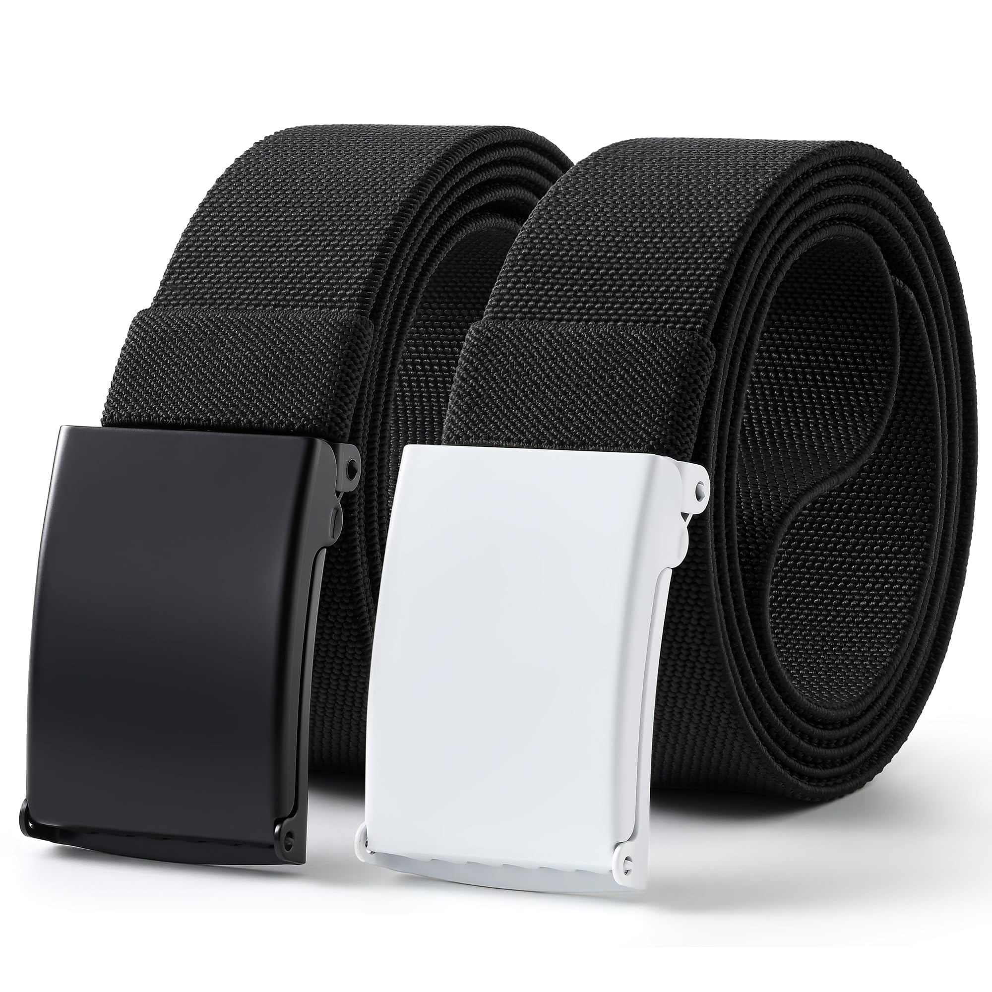 Mile High Life Stretch Canvas Belt for Men, Golf Casual Elastic Web Belt, Top Military Buckle, Adjustable Cut to Fit