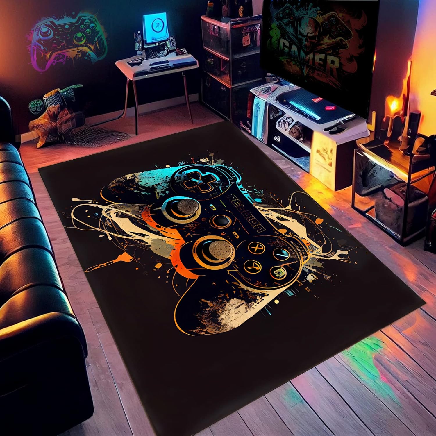 Gaming Rug Gamer Rug for Game Room, Gamer Rugs for Bedroom Boys, Video Game Rug