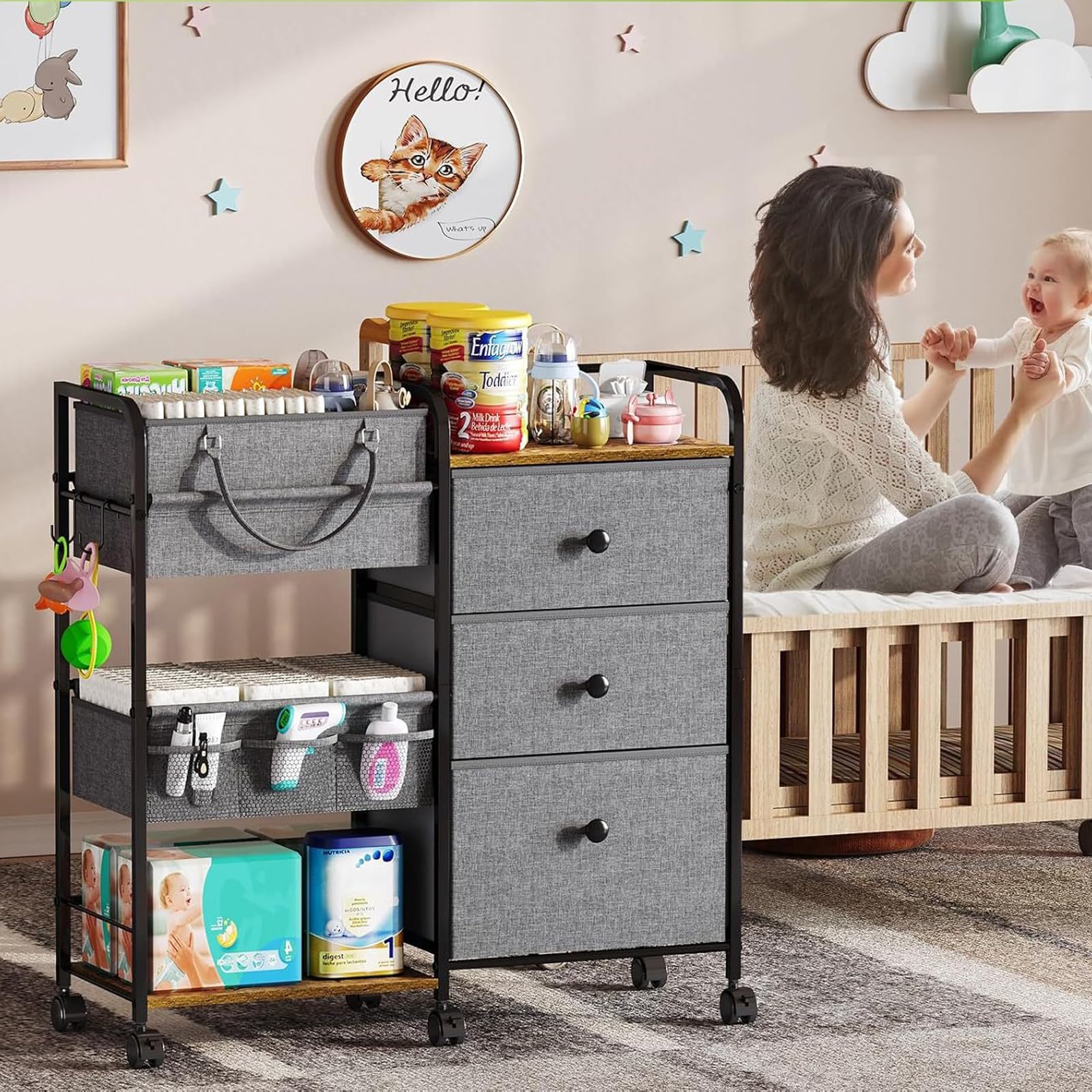 ワゴン 収納カート ベビー用品収納 キャスター付き 3段引き出し付き 82×29 Amazon.co.jp: ワゴン 収納カート ベビー用品収納 キャスター付き 3段