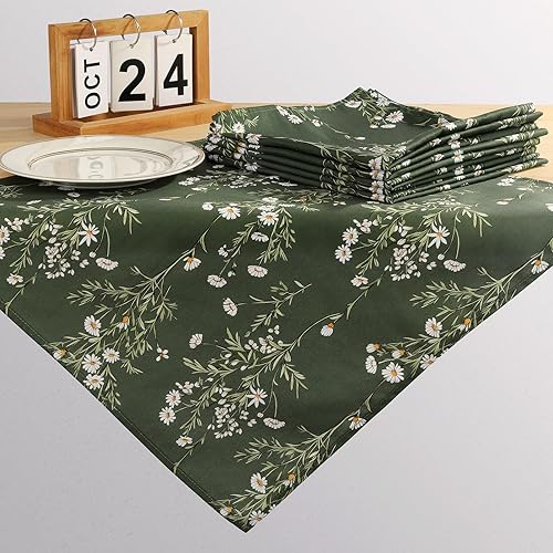 Miniatura 2 de Arquiel Servilletas de tela con estampado de margaritas, 100% algodón, 18 x 18 pulgadas, servilletas lavables para mesa de comedor, cocina, fiesta,