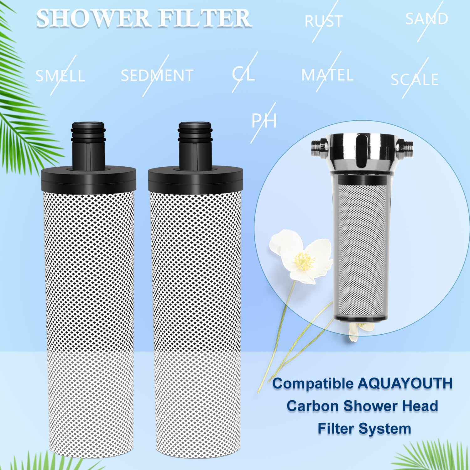 Slirceods 2.0 Carbon Shower Filter System Filter replacement for AQ-UAYOUTH Shower Head,2 Pack