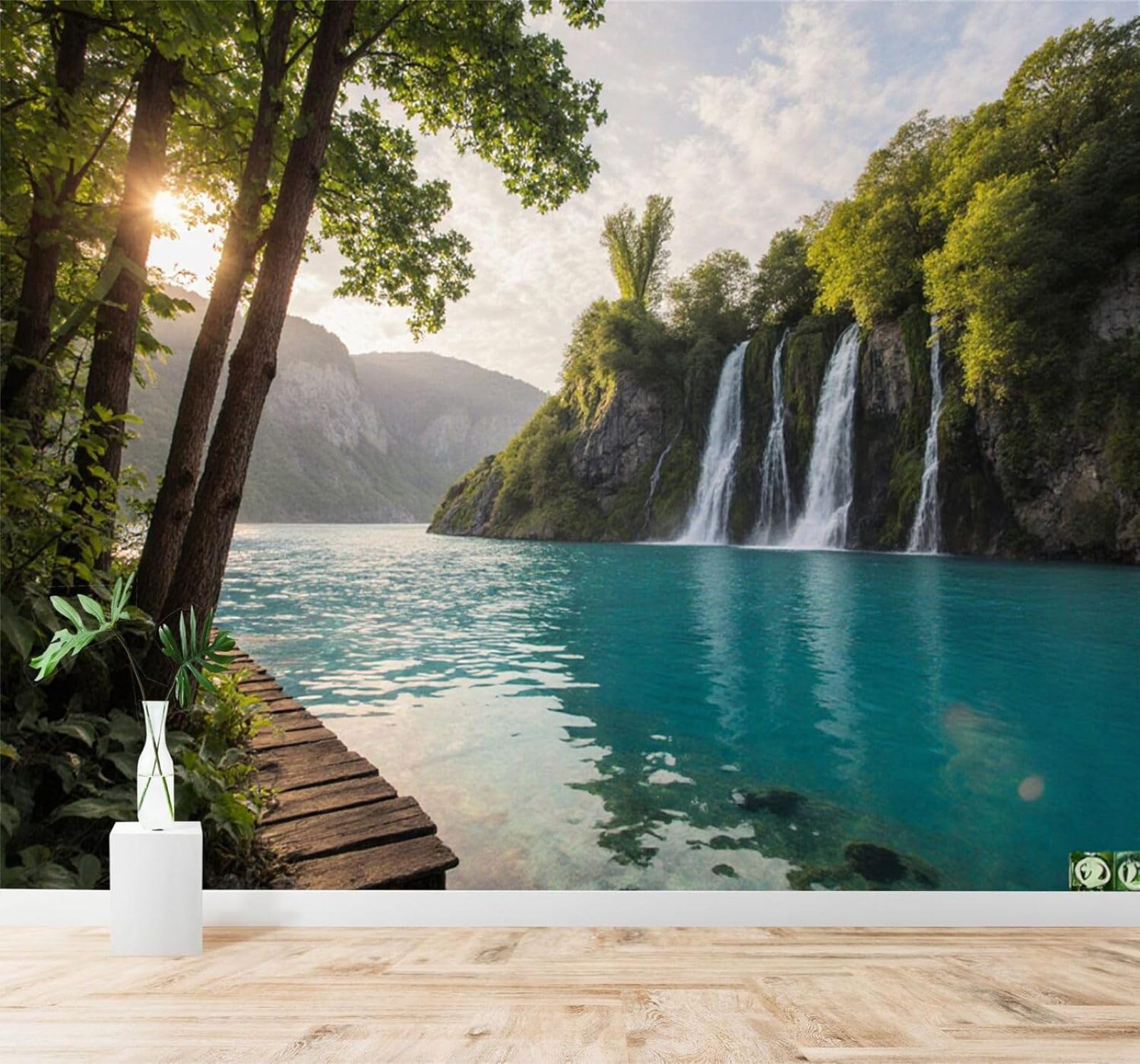 XLMING Waterfalls Sunshine Rivers Forests Mountain Scenery 3D Wallpaper Premium Textured Silk Study Dining Living Room Bedroom Sofa TV Wall Easy Install-400cm×280cm