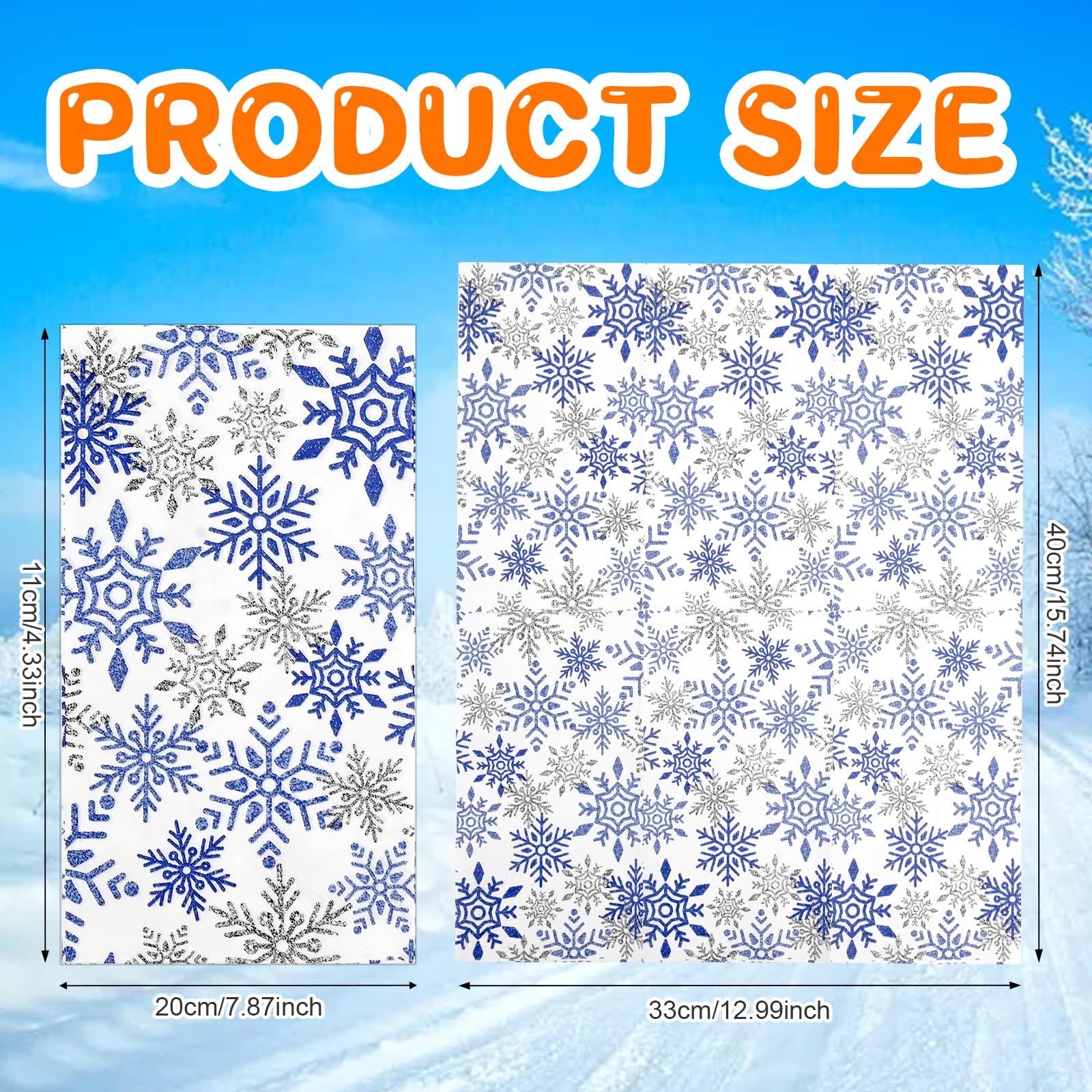 Weihnachtsservietten Blau Mit Schneeflocken – 20 Stück, 33x33 Cm, Doppellagig