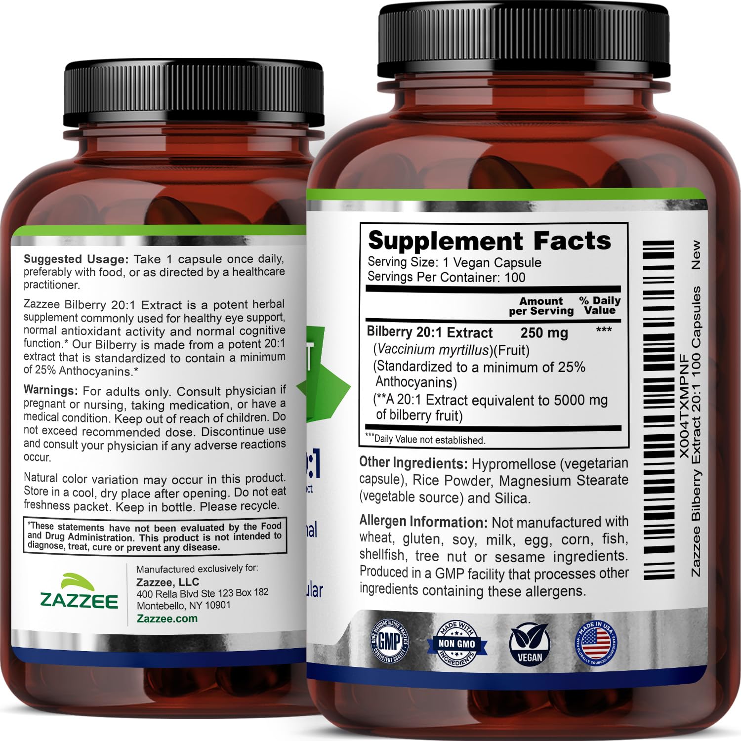 Zazzee Extra Strength Bilberry 20:1 Extract, 25% Anthocyanins, 100 Capsules — Amazon image 8