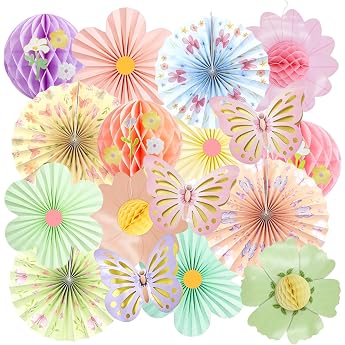 16 St ck Papierblumen zum Aufh ngenPapiers F cher DekorationenGirlande Schmetterling Blumen Papierf cher Gartenparty deko Set f r FestivalHochzeitGeburtstags Babyshower Fr hling Sommer Tischdeko