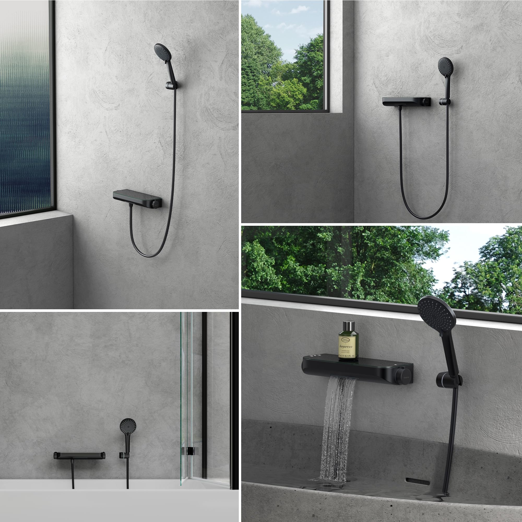 Mai & Mai Thermostat Badewannenarmatur mit Handbrause Matt Schwarz | Wannenarmatur aus Messing, Wannenthermostat 4 Strahlarten Wandarmatur für Badewanne, inkl. Brauseschlauch Duschsystem8