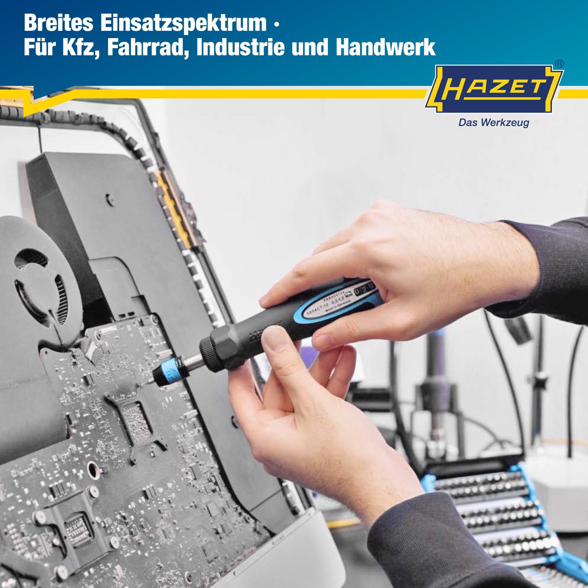 HAZET Drehmomentschraubendreher 6004CT-12, 1/4" mit Standardgriff, 0.2-1.2 Nm, 6% Genauigkeit, 196 mm Länge, umschaltbar rechts/links, Freilaufmechanismus