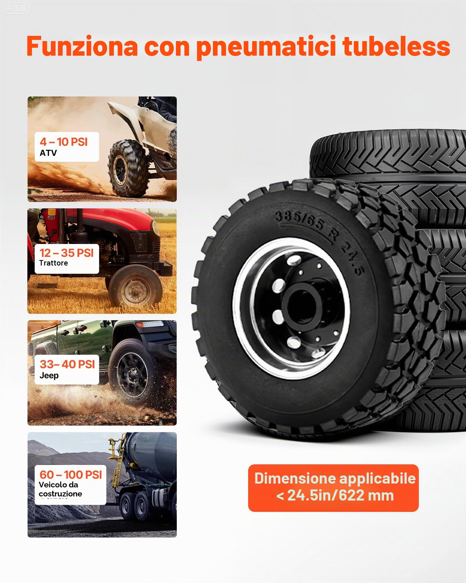 VEVOR Strumento per Rimozione dei Talloni dei Pneumatici per Impieghi Gravosi, Pressione 0,6 a 0,8 MP, 37,9 L, Gonfiatore ad Aria Compressa per ATV, Trattori, Pick-Up, Camion, Jeep, Giallo
