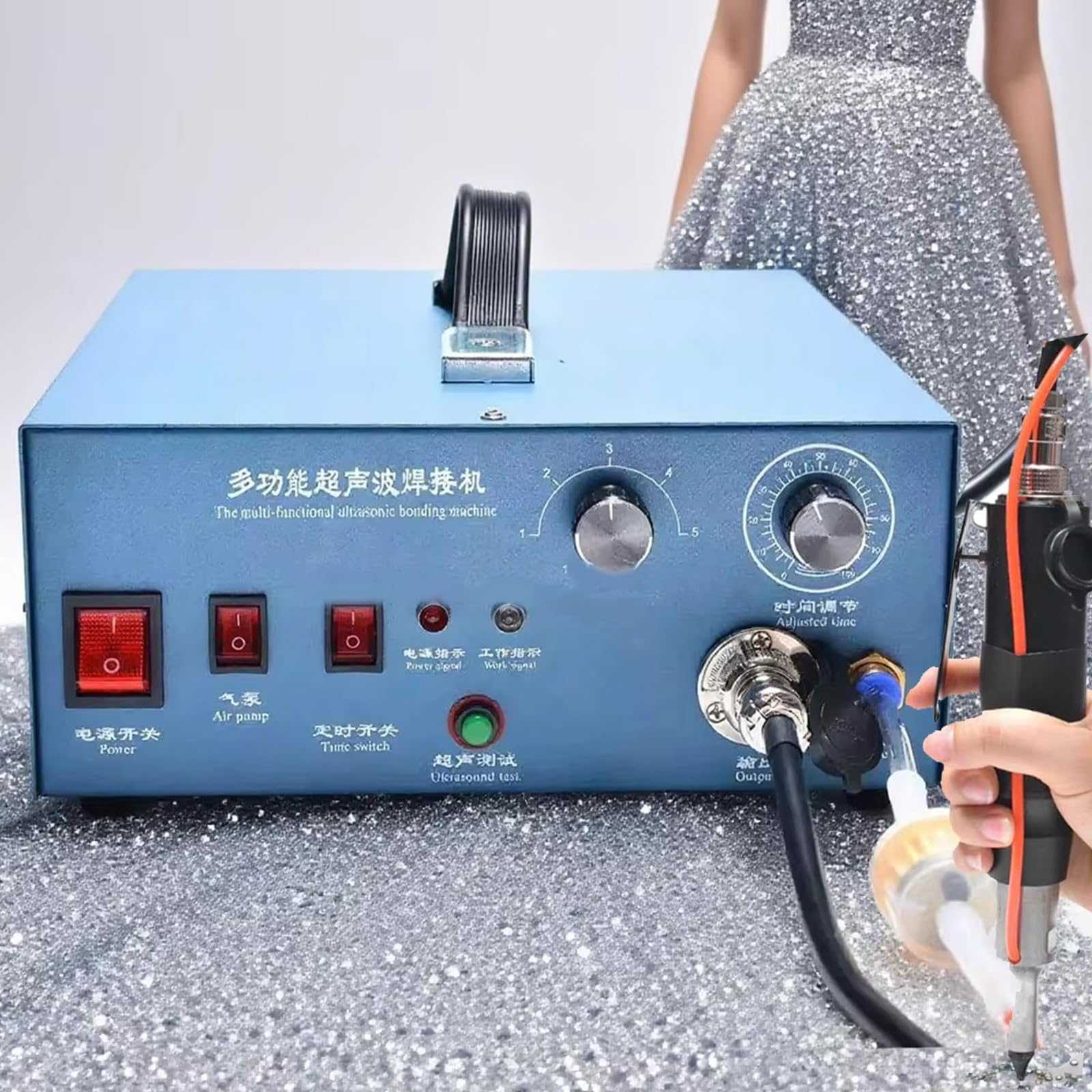 HTDRE Rhinestone Setting Machine, 500W Pearl Bead Setter Tool, No Glue, 80 pcs/min, 8 Drill Bits, DIY Crystal Bling for Crafts