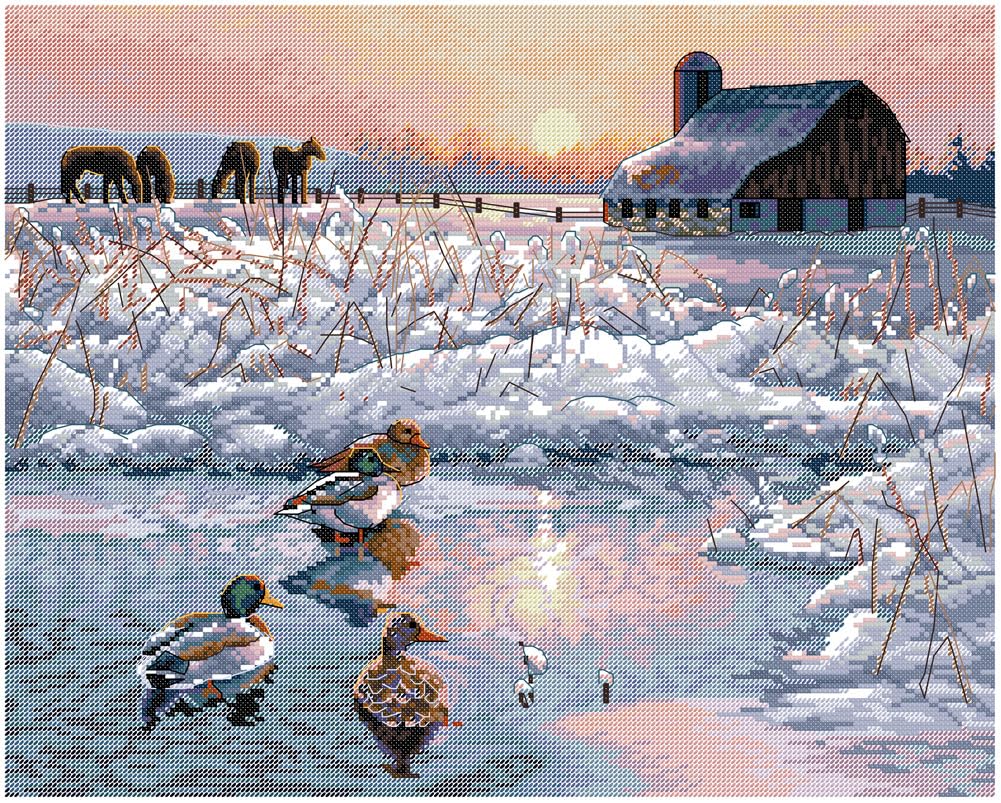 Awesocrafts Winter Cross Stitch Stamped Kits Mandarin Ducks In The Cold Easy Patterns Cross Stitching Embroidery Needlework Kit Supplies 14Ct 2 Strands