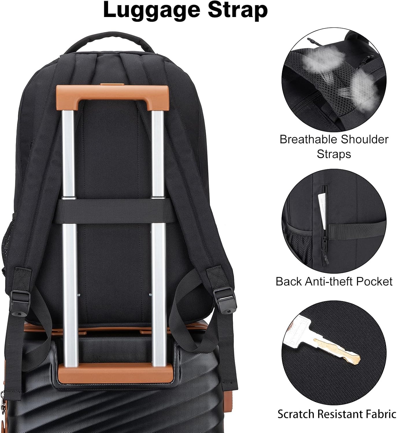 Tzowla School Backpack for Teen Girs and Boys,15.6 Inch Laptop Bookbag for 14-18 Teenage,Lightweight Students Backpacks for College/Campus/High Shool,Water Resistant Casual Daypack(Black) - Image 5