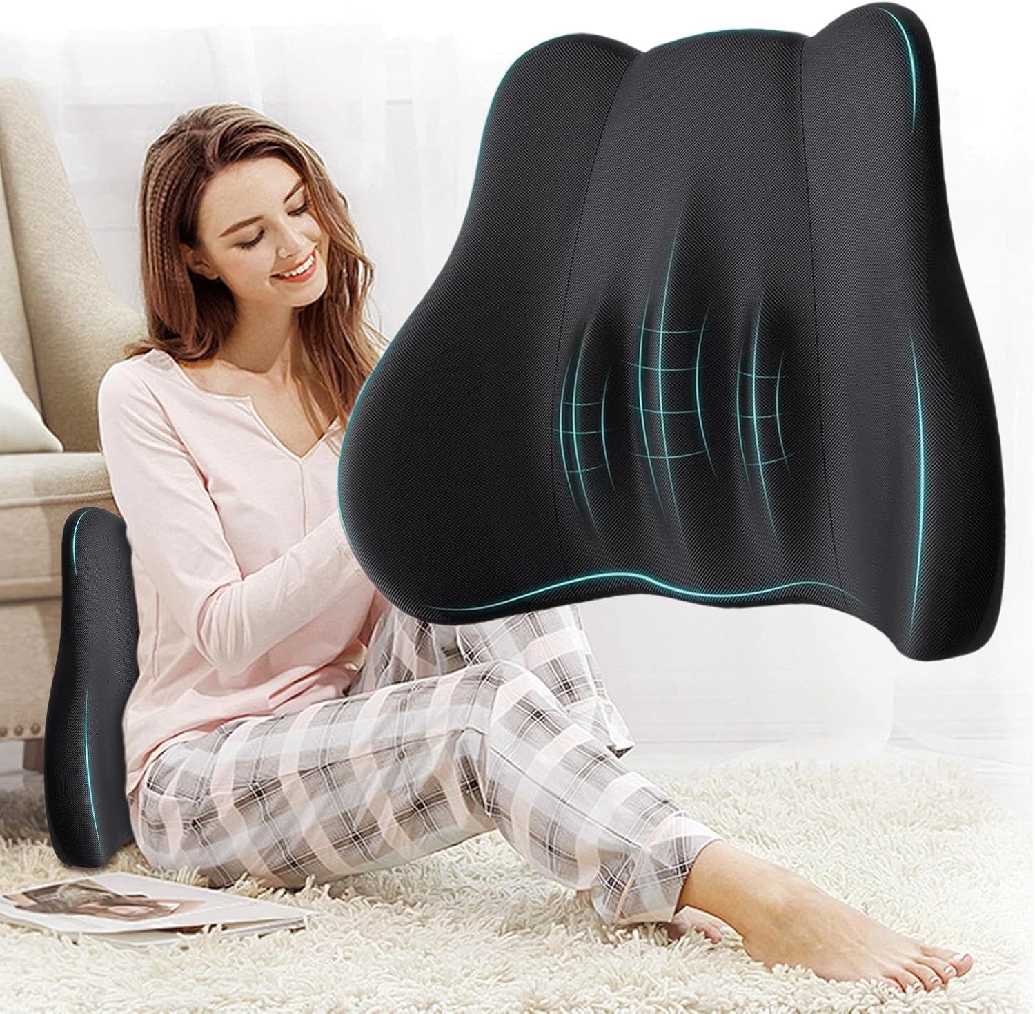 Lumbar Pillow - Car Driving Back Support, Memory Foam Cushion | Breathable Comfortable Design, Long Hours Sitting, Studying Working Driving, 41x33x10cm/16.14x12.99x3.94 inches