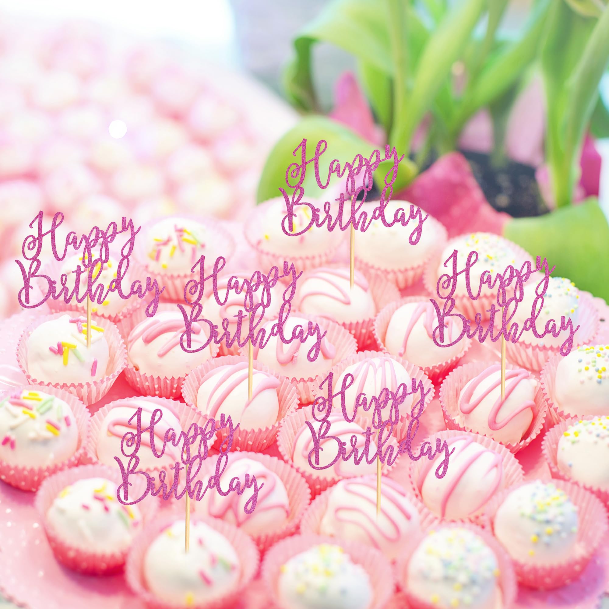 36 Stück Happy Birthday Cupcake-Topper In Rosa Glitzer – Fertige Deko Für Jede Feier