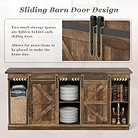 Vista 5 de YESHOMY - Soporte de TV para televisores de hasta 65 pulgadas, con puertas corredizas estilo granja y gabinetes de almacenamiento, mesa consola